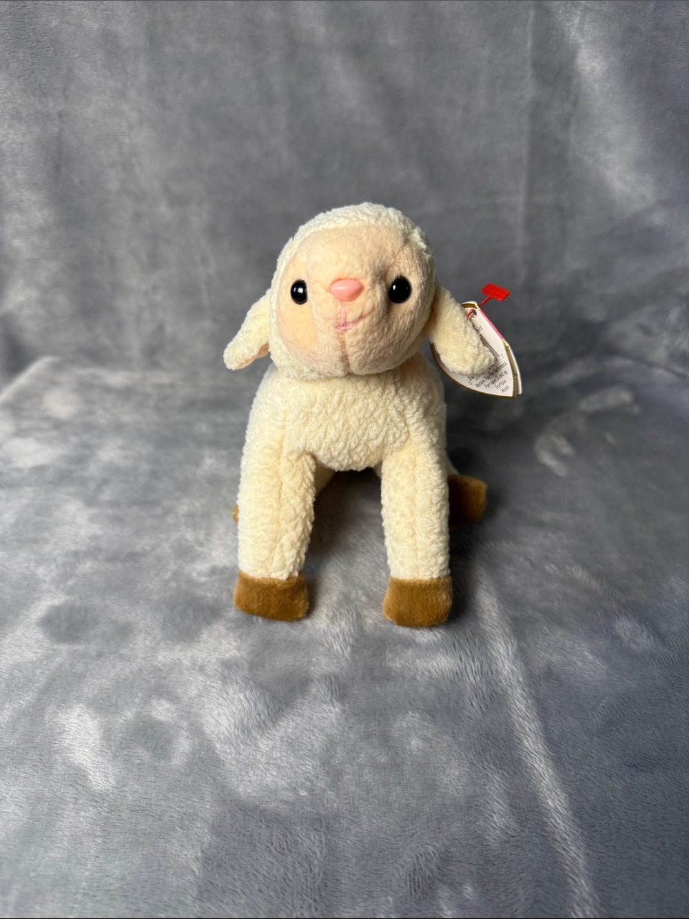 Ty Cream Lamb Plush with Brown Hooves and Pink Face